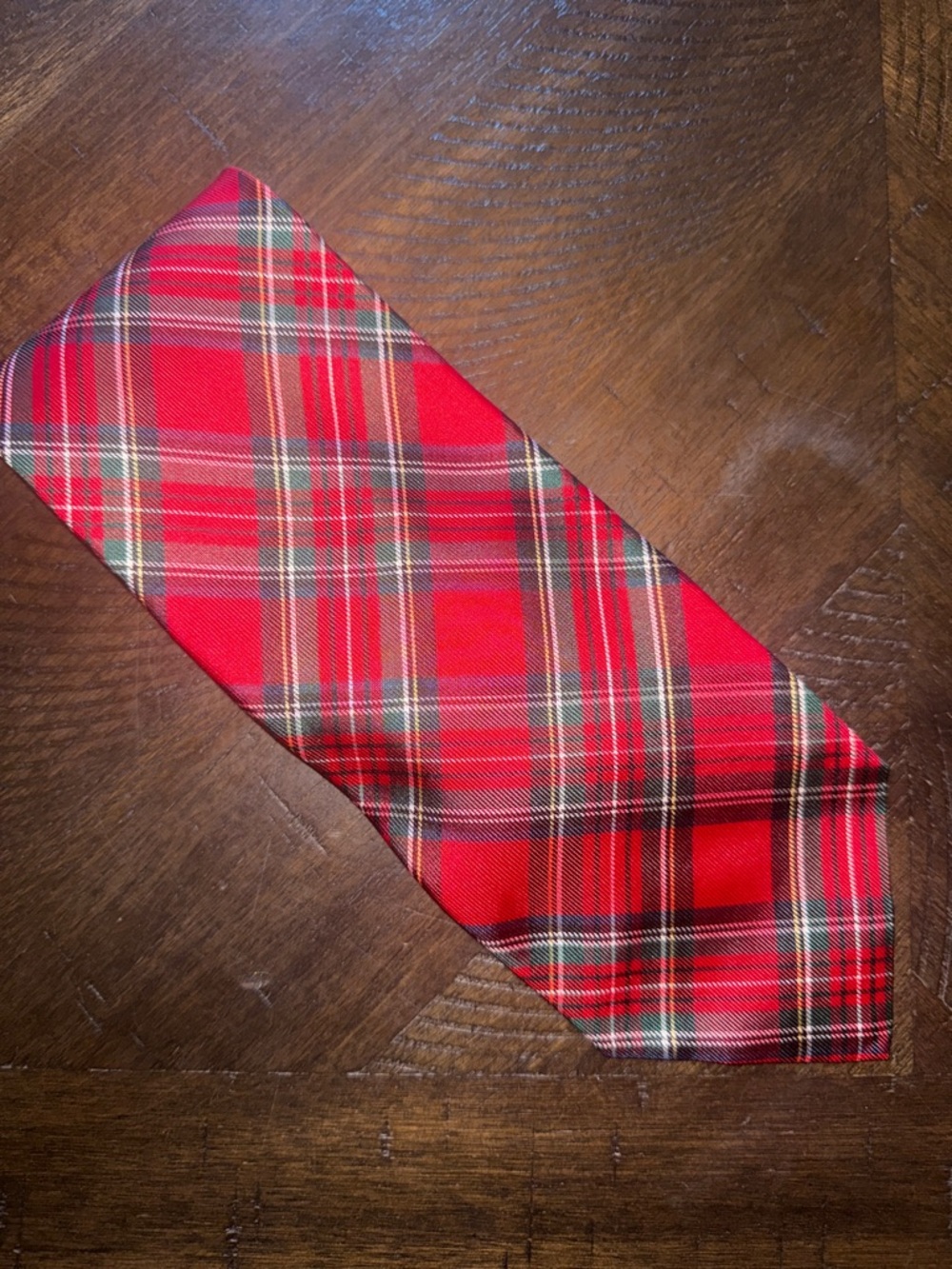 Jos. A. Bank Red Tartan Plaid Tie with Green and Black Accents